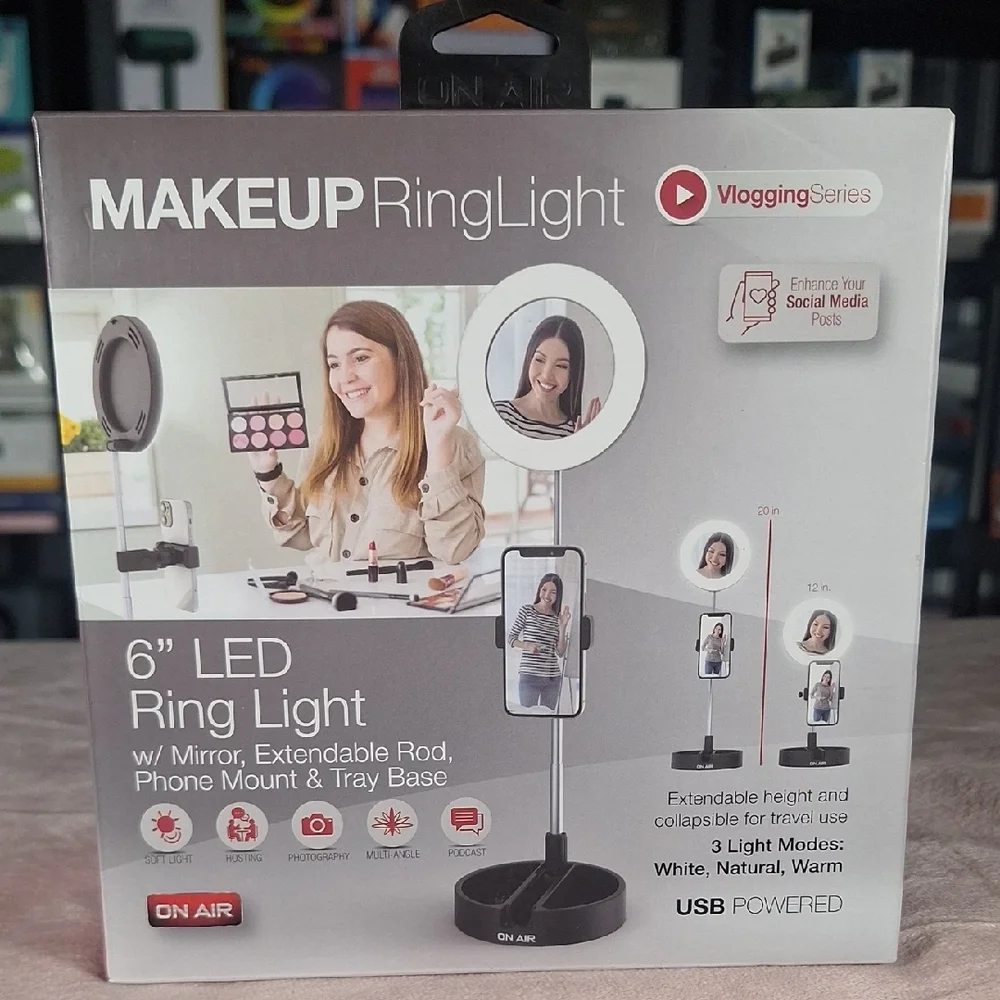 Makeup Ring Light with Mirror - Black